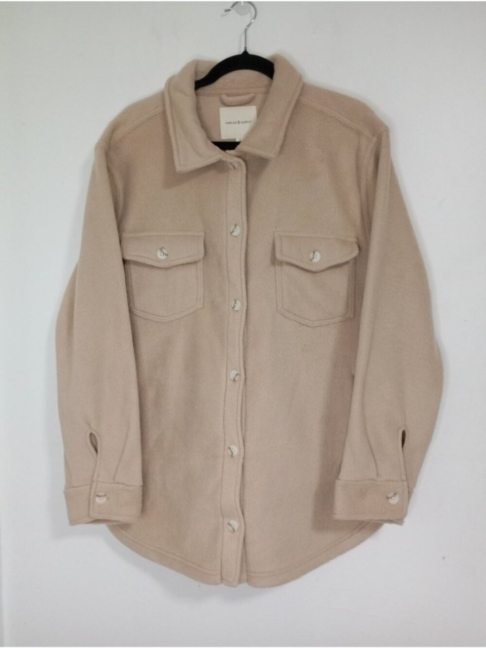 Thread & Supply Beige Fleece Button-Up Shacket L Pockets Unisex